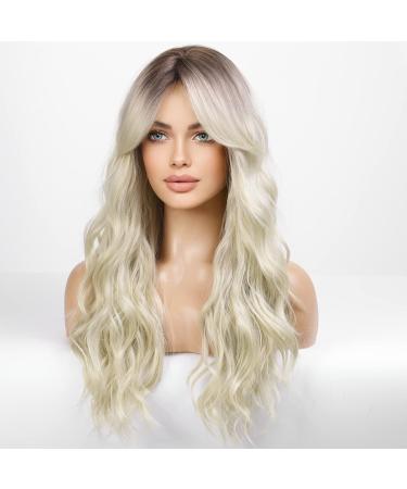 HAIRCUBE Long Blonde Synthetic Wig for Women with Dark Roots and Fringe - Buy Online on GoSupps.com