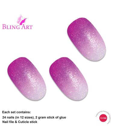 Buy False Nails Bling Art Magenta Gel Ombre | 24 Medium Oval Artificial Nails with Glue - International Shipping - Buy Online on GoSupps.com