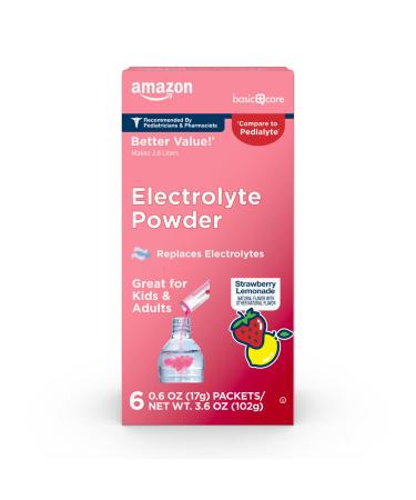 Amazon Basic Care Electrolyte Powder Packets, Strawberry Lemonade, 6 Count (Pack of 1)
