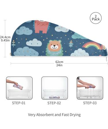 Rainbow Clouds Bears Hair Towel 2 Pack | Super Absorbent Quick Dry Hair Turbans for Women & Girls - Buy Online on GoSupps.com