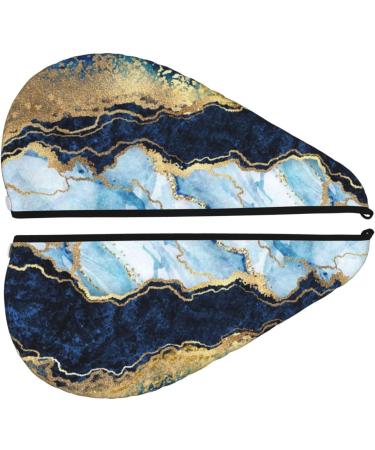Blue Marble Gold Foil Microfiber Hair Towel - Soft Super Absorbent Quick Dry Hair Wrap for Long Curly & Thick Hair - Perfect for Women - Buy Online on GoSupps.com