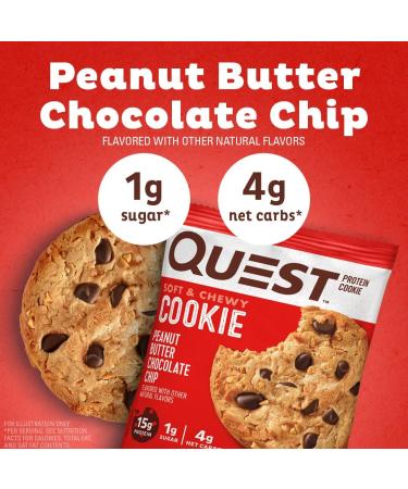 Quest Nutrition Peanut Butter Chocolate Chip Protein Cookies - 12 Pack (2.04 oz Each) | Low Carb Snack - Buy Online on GoSupps.com