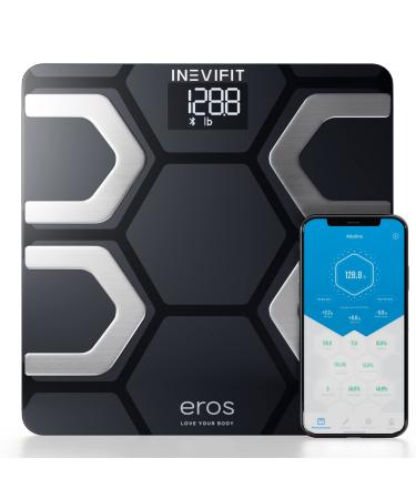 INEVIFIT EROS Bluetooth Body Fat Scale Smart BMI Highly Accurate Digital Bathroom Body Composition Analyzer with Wireless Smartphone APP 400 lbs 11.8 x 11.8 inch (Black)
