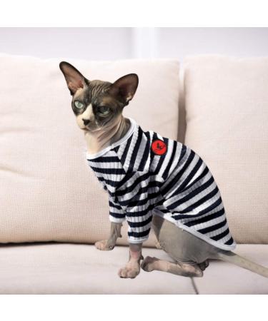 Shop Pumyporeity Sphynx Hairless Cat Cotton Clothes | Breathable T-Shirts & Sweaters | Soft & Skin-Friendly Pet Clothing (XS Blue Stripes) - Buy Online on GoSupps.com