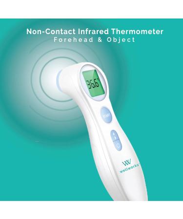 Wellworks Non-Contact Infrared Thermometer - Baby Thermometer for Forehead and Object Use - High Accuracy Rapid Reading with Memory Recall and Fever Alarm - Suitable for Ages Newborn and Up - Buy Online on GoSupps.com