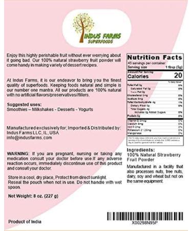 Indus Farms 100% Natural Strawberry Fruit Powder 8 oz - Nutritious Flavor for Baking, Supplements, Smoothies - GMO-Free, Gluten-Free, Vegan - 8 Ounce (Pack of 1) - Buy Online on GoSupps.com