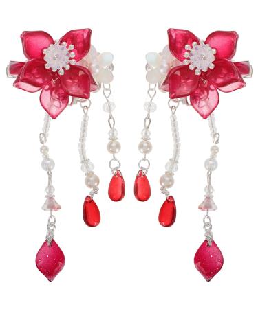 Lurrose 1 Pair Chinese Hair Clip Tassel Flower Hair Clips Hair Barrettes Sweet Hair Pins Hanfu Hair Accessories For Girl Teens Kids Toddlers