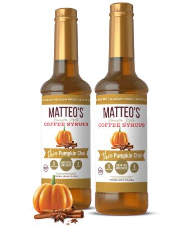 Matteo's Barista Style Sugar-Free Coffee Syrup Pumpkin Chai Flavor Zero Calories and Sugar Keto Friendly Ideal for Lattes Cappuccinos Espresso Americano Indulgent Taste (750mL 2 - Pack) 750 ml (Pack of 2)