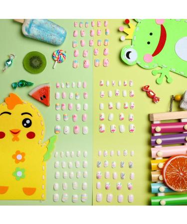 120 Pack Girls Fake Nails - Rainbow & Flamingo Full Cover Short Artificial Nail Tips for Kids - Nail Art Decoration - Buy Online on GoSupps.com