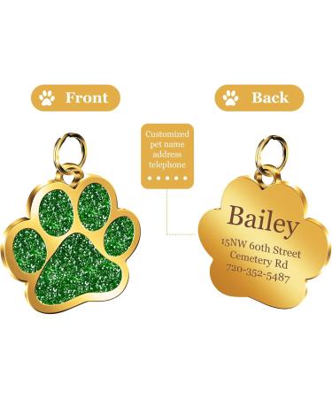 Nibana Personalized Dog Tags Glitter Paw Print Custom Pet ID Tags Engraved Cat Name Tags for Small Medium Large Dogs Cats up to 4 Lines of Custom Text Easy to Readg(Green) - Buy Online on GoSupps.com