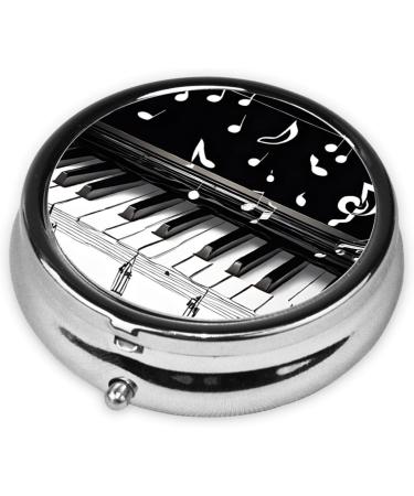 Black & White Music Note Round Pill Box - 3 Compartment Portable Travel Organizer for Pills Vitamins & Medications - Buy Online on GoSupps.com