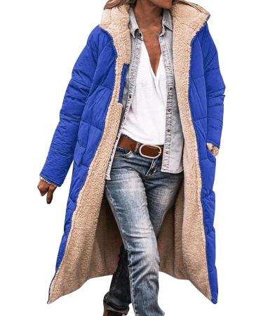 Hanxiulin Oversized Plush Hoodie Jacket for Women - Warm Winter Coat Reversible Down Jacket Blue - Buy Online on GoSupps.com