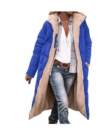 Hanxiulin coat plush jacket hoodie jacket oversize winter coat women wool coat on both sides transition jacket winter coat down jacket Feeded warm outdoor outdoor buffer jacket blue m