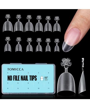 Tomicca 510 pieces wrong nail tips clear nail tips acrylic half cover French fake nail tips or oval nail tips set 12 sizes for nail studios DIY nail extension 510-short oval