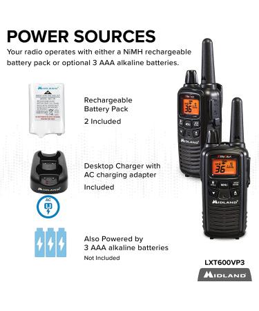 Midland LXT600VP3 FRS Two-Way Radio - 30 Mile Range Walkie Talkie 121 Privacy Codes NOAA Weather Alert - 2 Pack, Black - Buy Online on GoSupps.com