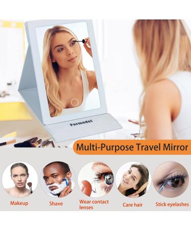 Permodel Travel Makeup Mirror with 60 LED Lights, Dimmable Touch Screen, USB Rechargeable - White - Buy Online on GoSupps.com