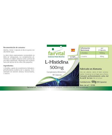 Fairvital | L-Histidine 500mg - VEGAN - High dosed - Amino acid - 90 capsules - Buy Online on GoSupps.com