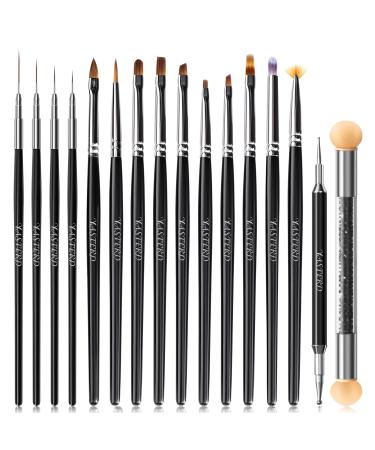 Yasterd Nail Art Brushes - 16pcs Nail Art Design Brushes for Gel Polish  Nail Art Liner Brushes Nail Polish Brushes&Clean Up Brushes  Nail Dotter Tool 3D Nail Art Decorations Brush for DIY Manicure Home Salon for Starter...