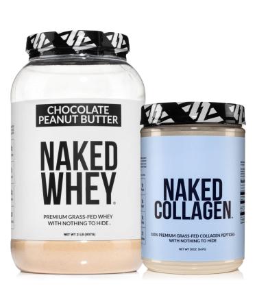 NAKED Whey Chocolate Peanut Butter Protein Powder (21 Servings) + Collagen Peptides Protein Powder 20oz (60 Servings) Grass-Fed Non-GMO Gluten Free Soy Free