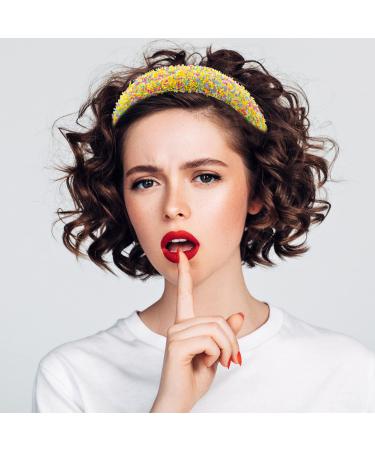 2 Pack Non Slip Rhinestone Fashion Headbands for Women - Sparkly Wide Headbands for Wedding Party - Cute Hair Hoops Hair Accessories in Yellow Green - Buy Online on GoSupps.com