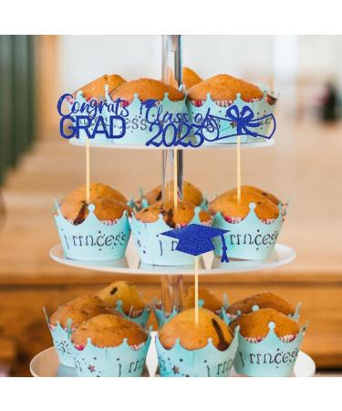 JINGLING Graduation Cake Toppers 24 Piece Graduation Cupcake Toppers Glitter Class of 2023 Graduation Caps Cupcake Picks for Party Cake Decorations Blue - Buy Online on GoSupps.com