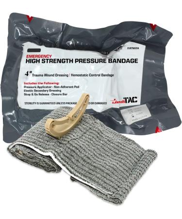 MediTac Emergency High Strength Pressure Bandage 4 Inch - Trauma Wound Dressing Hemostatic Control Bandage (Pack of 1) - Buy Online on GoSupps.com