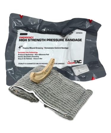 MediTac Emergency High Strength Pressure Bandage Trauma Wound Dressing Hemostatic Control Bandage - 4 Inch 4 Inch (Pack of 1)