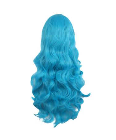 MapofBeauty 28 Cyan Blue Long Curly Wig with Side Part Bangs | Charming Full Hair for Women - International Shipping Available - Buy Online on GoSupps.com