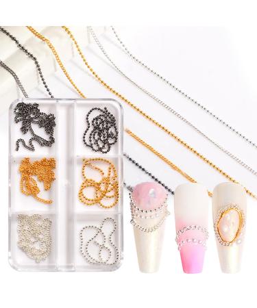 NICENEEDED 12 Strips Metal Nail Art Chains Black Silver White Nail Jewelry Chains Alloy Nail Chains Punk Nail Charms Nail Ornaments Nail Jewels Nail Art Studs for Manicure Decoration