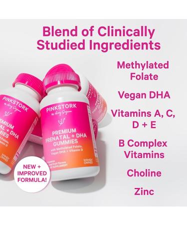 Pink Stork Premium Prenatal Gummy Vitamins with DHA, Folate, and Vitamin D - Multivitamin and Nutrient Blend for Neural Tube and Fetal Brain Development - Pregnancy Must Haves - 60 Vegan Gummies - Buy Online on GoSupps.com