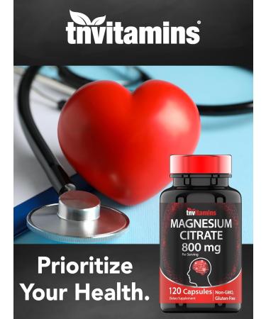 TNVitamins Magnesium Citrate 800 MG - 120 Capsules | Two Month Supply! | Pure Magnesium Citrate Powder Capsules | Citrato De Magnesio | Non-GMO | Produced in The USA! 120 Count (Pack of 1) - Buy Online on GoSupps.com