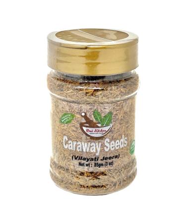 Desi Kitchen Spices All Natural | Salt Free | Vegan | NON GMO | Caraway Seeds (Vilayati Jeera) 3oz With Freshness Guaranty