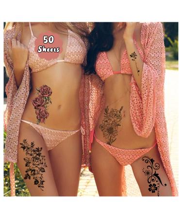 Cerlaza 162 Styles Temporary Tattoos for Women Adults Girls, Fake Sleeve Henna Tattoo Stickers, Leg Makeup Waterproof Realistic Long Lasting Semi Permanent Tattoos Kit-50 sheets