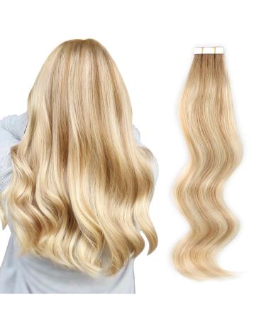Depending on the amazing beauty hair tape extensions real hair highlight remy tape in hair extensions ash brown in dirty blonde with platinum blonde highlight extensions tape R8-12/60 20 pieces 50g 35 cm #r8-12/60