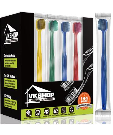 144 Bulk Disposable Toothbrushes Individually Wrapped Travel Toothbrush Set for Adults Kids Extra Soft Manual Toothbrushes Set (4 Colors) White kiss four