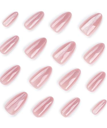 Shop Almond Press on Nails - Medium Pink Glitter Full Cover Acrylic - 24Pcs Stylish Designs for Women - International Shipping Available - Buy Online on GoSupps.com