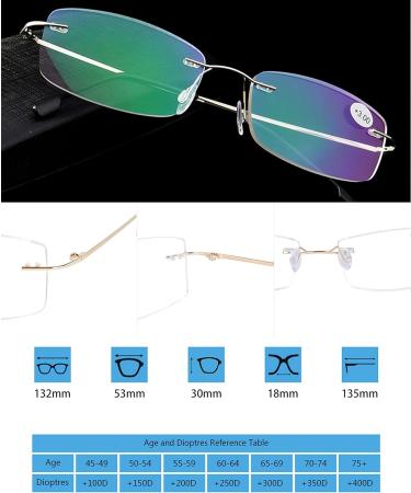 JoXiGo Rimless Reading Glasses for Men & Women - Ultralight Silver Frame + Gold Case - Ideal for 70-74 Years - Buy Online on GoSupps.com