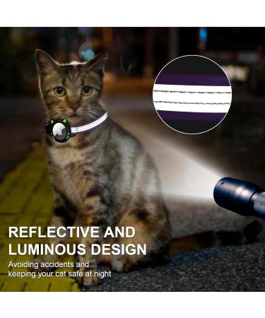 Agoumlux Airtag Cat Collar - Reflective Adjustable Neck Band with Bell Breakaway Safety Buckle Violet XS (17.5-23 cm) - Buy Online on GoSupps.com