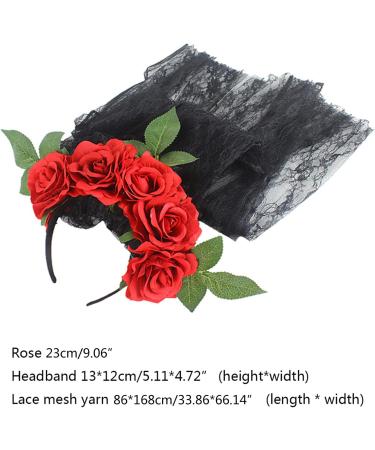 amangul Women Floral Headdress Rose Flower Mesh Lace Headbands for Halloween Party Carnival Vintage Costume Party s(Red Black) - Buy Online on GoSupps.com