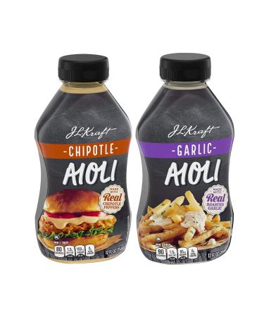 J.L Kraft Chipotle & Garlic Aioli w/ Real Chipotle Peppers/Roasted Garlic Spread for Dipping, Sandwiches, Burgers Combo Pack - 2 Pk (24 oz) 12 Fl Oz (Pack of 2)