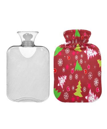 KCLDECI hot bottle with cover green Christmas tree 2 l hot water bottle hot water bag for foot warmer pain relief heat and cold therapy cramps