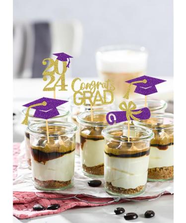 24Pcs Graduation Cupcake Toppers Graduation Cupcake Picks for Cupcake Food Decorations - Class of 2024 Graduation Cupcake Toppers Supplies (Purple & God) - Buy Online on GoSupps.com