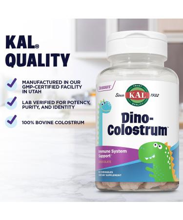 KAL Dino Colostrum Chewables - Dark Chocolate Flavor - Immune & Growth Support for Kids - 60 Servings - Buy Online on GoSupps.com