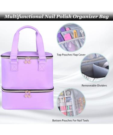 FCQQYWZ Nail Polish Case & Dryer Bag - Purple | Holds 30 Bottles (15ml) | 2 Layer Storage with Handles | Travel-friendly Nail Lamp Organizer - Buy Online on GoSupps.com