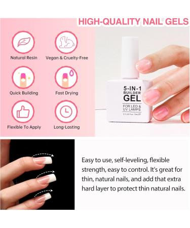 Builder Gel 5 In 1 Nail Builder Gel In A Bottle Builder Base Gel And Strengthening Gel Hard Gel Builder Extension For Nails 15ml (Pink) - Buy Online on GoSupps.com