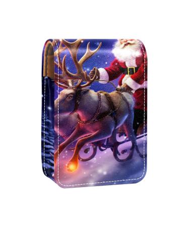 Travel Lipstick Organizer Case Lipstick Case Portable Makeup Bag With Mirror Christmas Santa Claus Winter Deer Moon V059e3ekek
