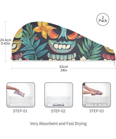 Seamless Tropical Aloha Totem Mask Hair Towel 2 Pack | Super Absorbent Quick Dry Hair Turbans for Women & Girls - Buy Online on GoSupps.com
