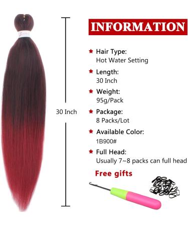 Xtrend 30 Inch EZ Braids 8Packs Ombre Bungundy Pre-Stretched Easy Braiding Hair Extensions Itch Free Hot Water Setting Synthetic Fiber Hair Extensions 1B900# 30 Inch (Pack of 8) 1B900# - Buy Online on GoSupps.com