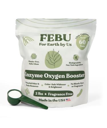 FEBU Enzyme Oxygen Laundry Booster Fragrance Free 2lbs | Natural Stain Remover | Powder Detergent Booster | Enzyme Clothing Stain Remover | Plant-Based No Filler Ingredients | Human Safe Made in USA