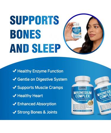 Lumine Organics Magnesium Complex Supplement 1000mg- Advanced 8-in-1 Magnesium Blend - Glycinate Citrate Malate Taurate etc. High Absorption Formula Non-GMO 90 Capsules (1) - Buy Online on GoSupps.com